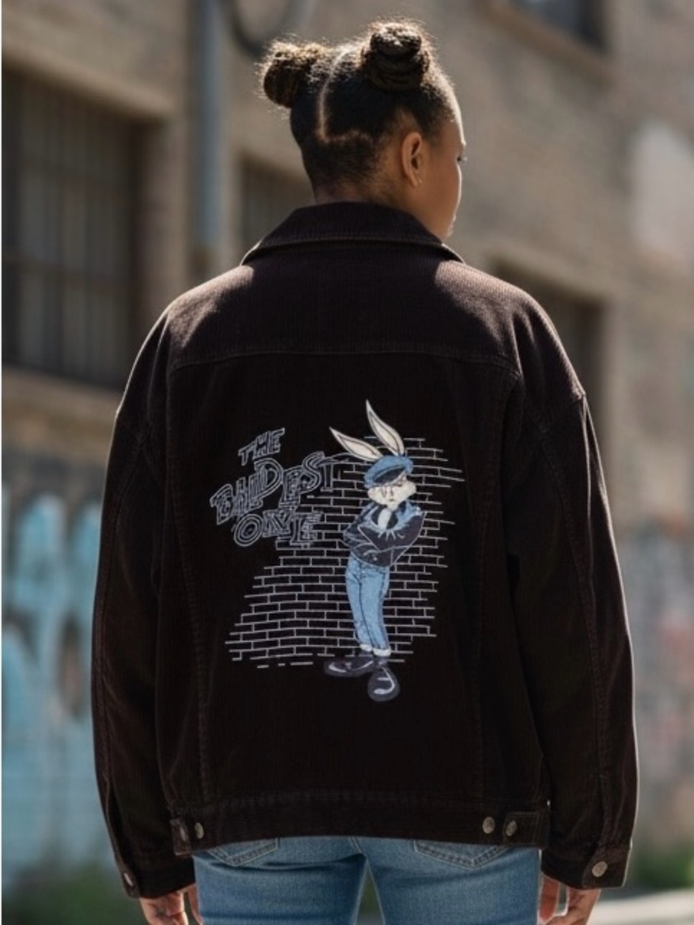Vintage 90s Looney Tunes Bugs Bunny  "The Wilder One" Black Corduroy Jacket
